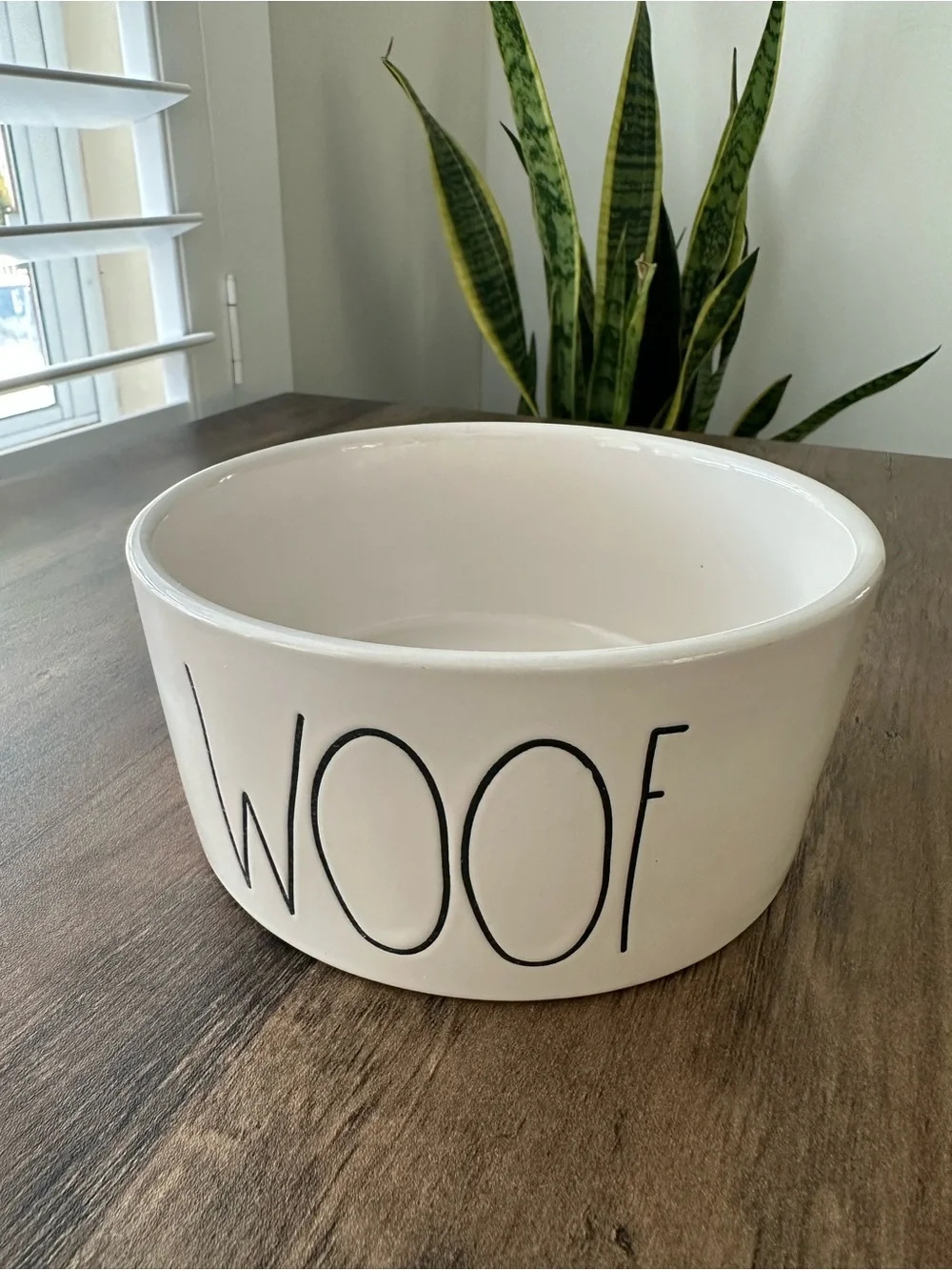 Rae Dunn “WOOF” Large Ceramic Dog Bowl Artisan Collection White Food Water Dish